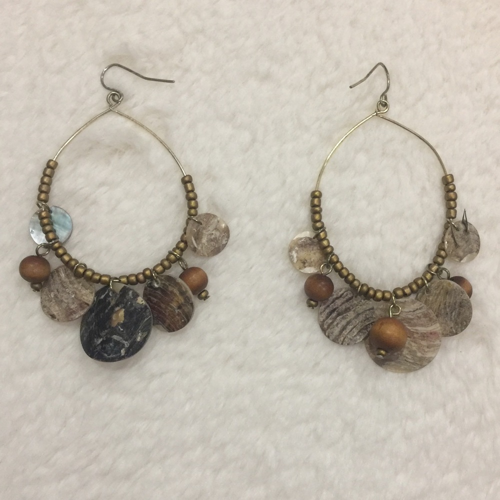Brown and Gold Hoop Dangle Earrings